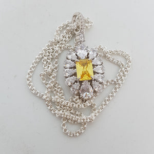 Sterling Silver CZ Yellow Tourmaline Pendant