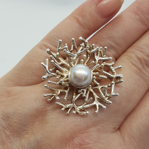 Sterling Silver Modernist Pearl Ring