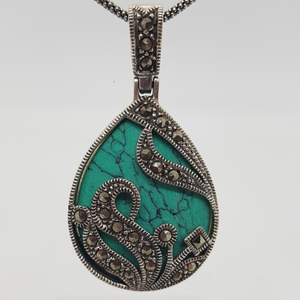 Sterling Silver Turquoise and Marcasite Pendant