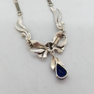 Sterling Silver Marcasite and Blue Stone Pendant