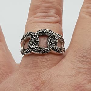 Sterling Silver Marcasite Twist Link Ring