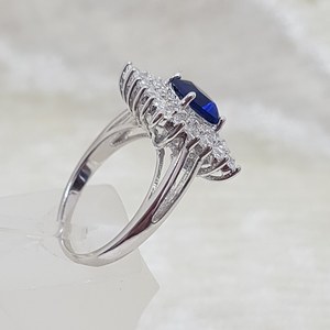 Sterling Silver White and Sapphire CZ Stone Ring