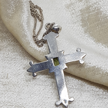 Load image into Gallery viewer, Sterling Silver Green Stone Cross Pendant
