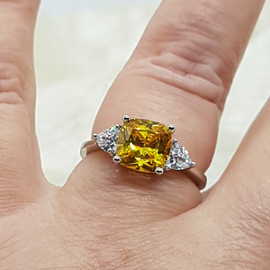 Sterling Silver Yellow Sapphire and White CZ Ring