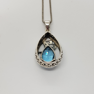 Sterling Silver Blue Stone and Marcasite Pendant