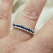 Load image into Gallery viewer, Sterling Silver Blue and White Cz Half Eternity Ring
