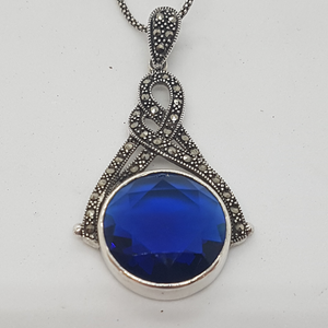 Sterling Silver Marcasite and Blue Stone Pendant