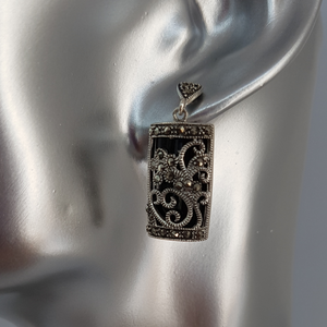 Sterling Silver Black Onyx and Marcasite Earrings