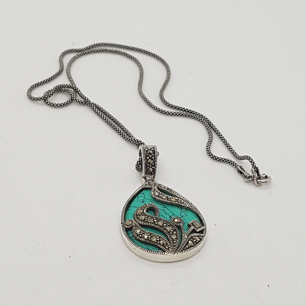 Sterling Silver Turquoise and Marcasite Pendant