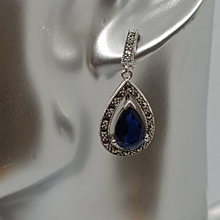 Load image into Gallery viewer, Sterling Silver Blue Stone and Marcasite Drop Earrings
