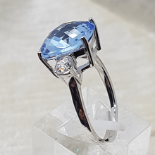 Load image into Gallery viewer, Sterling Silver CZ Aqua Cushion Cut Ring
