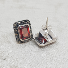 Load image into Gallery viewer, Sterling Silver Red Stone Stud Earrings
