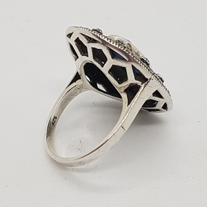 Sterling Silver Blue Stone Marcasite Ring