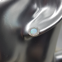 Load image into Gallery viewer, Sterling Silver Opal and CZ Stud Earrings
