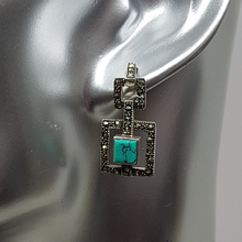 Load image into Gallery viewer, Sterling Silver Marcasite and Turquoise Drop Earrings
