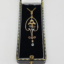 Load image into Gallery viewer, Antique 9ct Aquamarine and Pearl Lavalier Pendant

