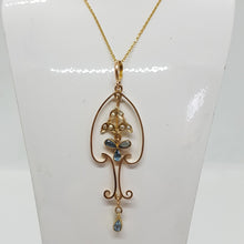 Load image into Gallery viewer, Antique 9ct Aquamarine and Pearl Lavalier Pendant
