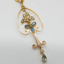 Load image into Gallery viewer, Antique 9ct Aquamarine and Pearl Lavalier Pendant
