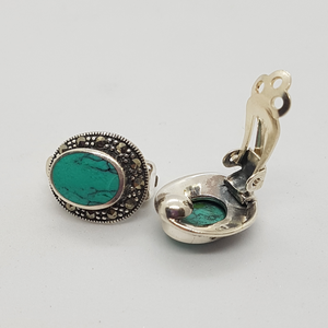 Sterling Silver Marcasite Turquoise Clip-On Earrings