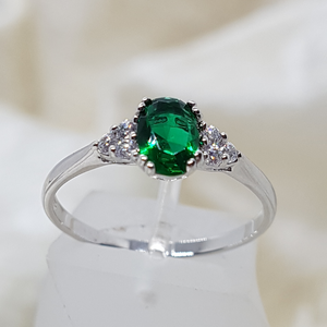 Sterling Silver Emerald and White CZ Ring