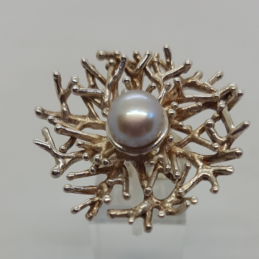 Sterling Silver Modernist Pearl Ring