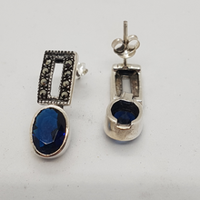 Load image into Gallery viewer, Sterling Silver Blue Stone and Marcasite Earrings
