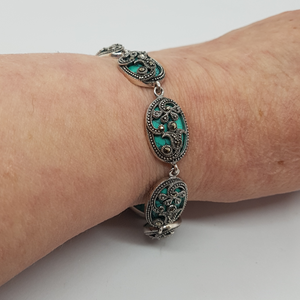 Sterling Silver Turquoise and Marcasite Bracelet