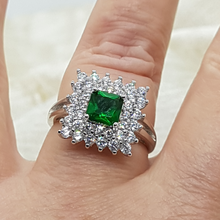 Load image into Gallery viewer, Sterling Silver White and Green CZ Dress Ring
