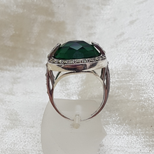 Load image into Gallery viewer, Sterling Silver Green Stone and Marcasite Dress Ring
