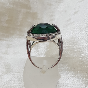 Sterling Silver Green Stone and Marcasite Dress Ring