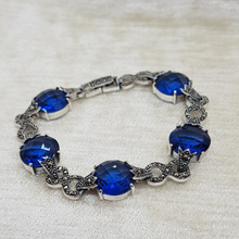 Load image into Gallery viewer, Sterling Silver Marcasite and Blue Stone Bracelet
