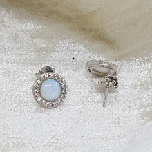 Load image into Gallery viewer, Sterling Silver Opal and CZ Stud Earrings
