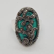 Load image into Gallery viewer, Sterling Silver Turquoise and Marcasite Ring
