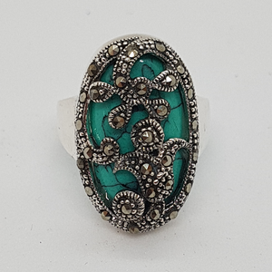 Sterling Silver Turquoise and Marcasite Ring