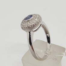 Load image into Gallery viewer, Sterling Silver Sapphire and White CZ Dress Ring
