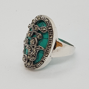 Sterling Silver Turquoise and Marcasite Ring