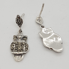 Load image into Gallery viewer, Sterling Silver Marcasite Owl Earrings
