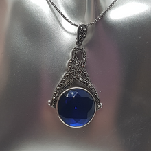 Load image into Gallery viewer, Sterling Silver Marcasite and Blue Stone Pendant
