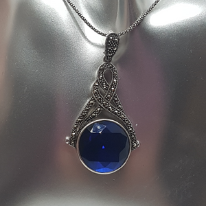 Sterling Silver Marcasite and Blue Stone Pendant