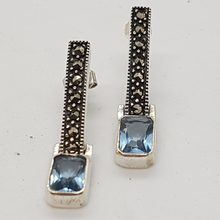 Load image into Gallery viewer, Sterling Silver Aqua Crystal and Marcasite Earrings
