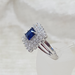 Sterling Silver White and Sapphire CZ Stone Ring