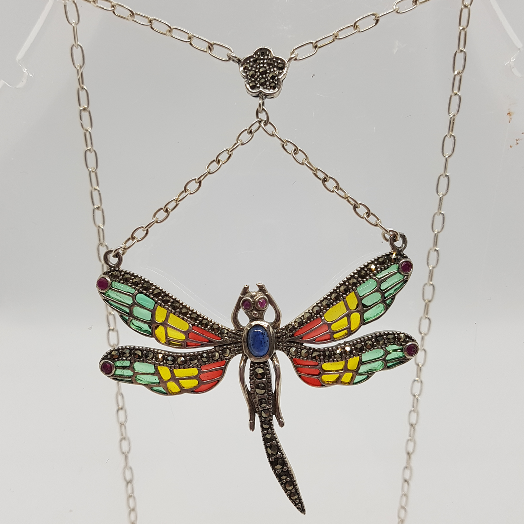 Sterling Silver Pique-a-Jour Marcasite Dragonfly Pendant