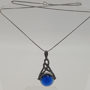 Sterling Silver Marcasite and Blue Stone Pendant