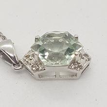 Load image into Gallery viewer, 9ct white Gold Green Amethyst and Diamond Pendant
