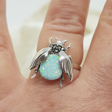 Load image into Gallery viewer, Sterling Silver Opal and Marcasite Bee Ring
