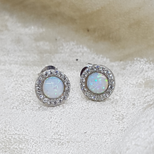 Load image into Gallery viewer, Sterling Silver Opal and CZ Stud Earrings
