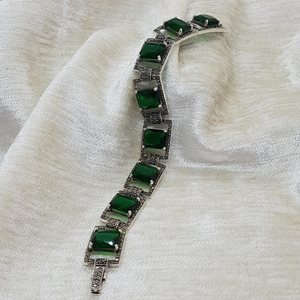 Sterling Silver Marcasite and Green Stone Bracelet