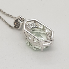 Load image into Gallery viewer, 9ct white Gold Green Amethyst and Diamond Pendant
