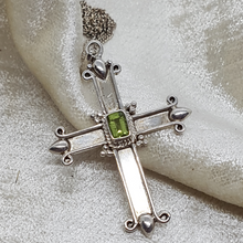 Load image into Gallery viewer, Sterling Silver Green Stone Cross Pendant
