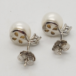 Sterling Silver Freshwater Pearl and CZ Stud Earrings